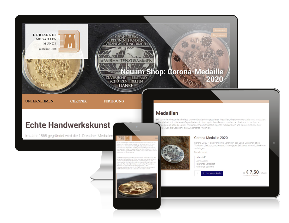 Webseite und Online-Shop 1. Dresdner Medaillenmünze Glaser & Sohn